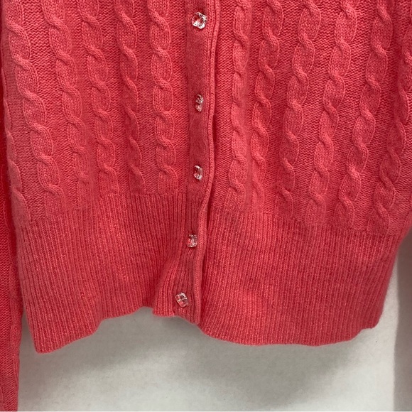 Ballinger Gold Button Up Cable Knit Cardigan M Coral Lambswool Angora Nylon FLAW - Picture 5 of 13